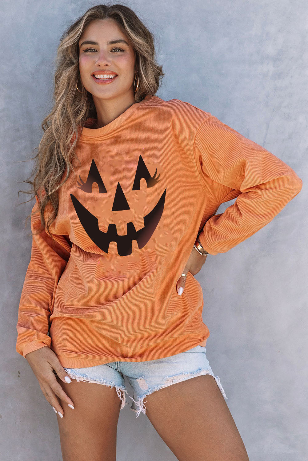 Orange JOLENE Ribbed Corded Oversized Sweatshirt