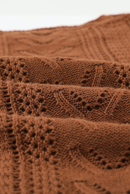 Apricot Crochet Lace Pointelle Knit Sweater