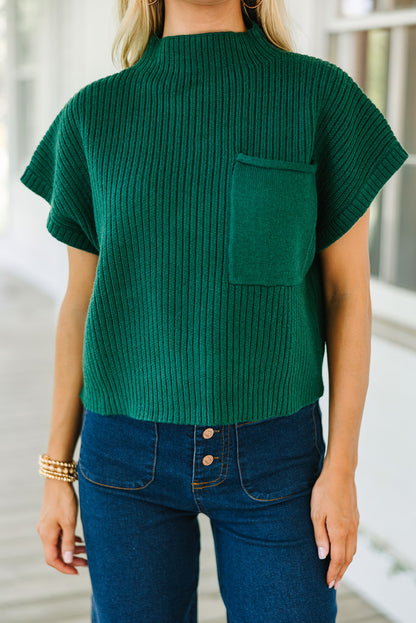 Gold Flame Patch Pocket Ribbed Knit Short Sleeve Sweater