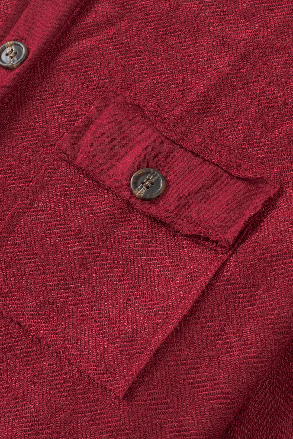 Red Polo Collar Buttoned Patchy Top with Pockets