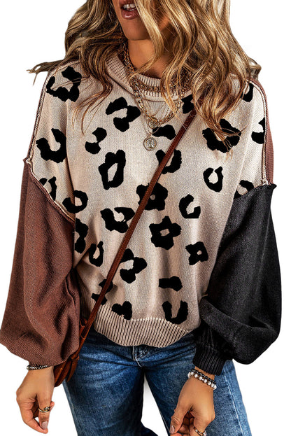 Chicory Coffee Contrast Color Exposed Seam Drop Shoulder Sweater