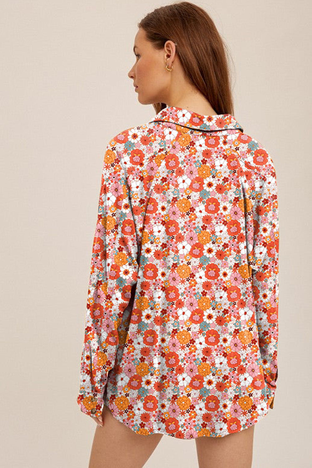 Multicolor Boho Floral Collared Long Sleeve Ruffled Dress