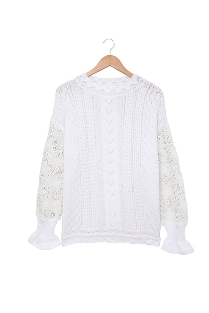 Apricot Crochet Lace Pointelle Knit Sweater