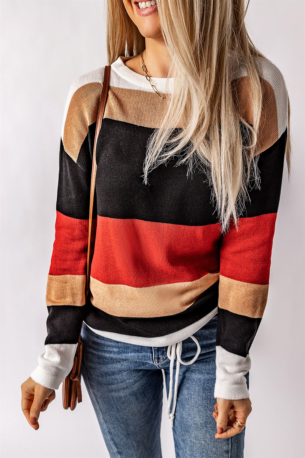 Orange Colorblock Knit Sweater