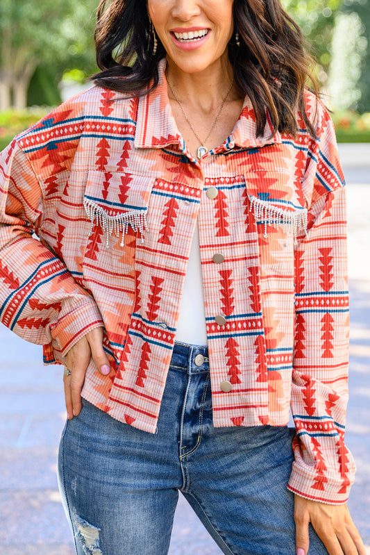 Red Western Aztec Print Corduroy Jacket