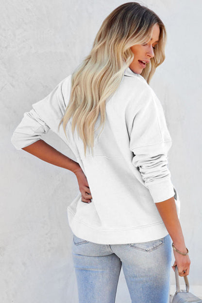 Gray Solid Color Zip Collar Sweatshirt with Pockets