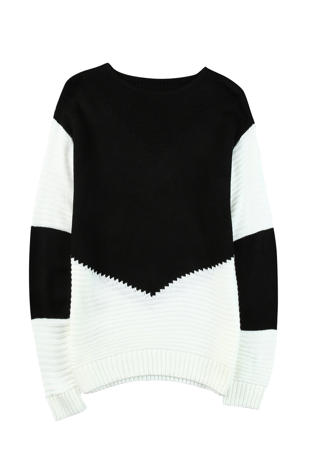 Black Two-Tone Chevron Pullover Sweater