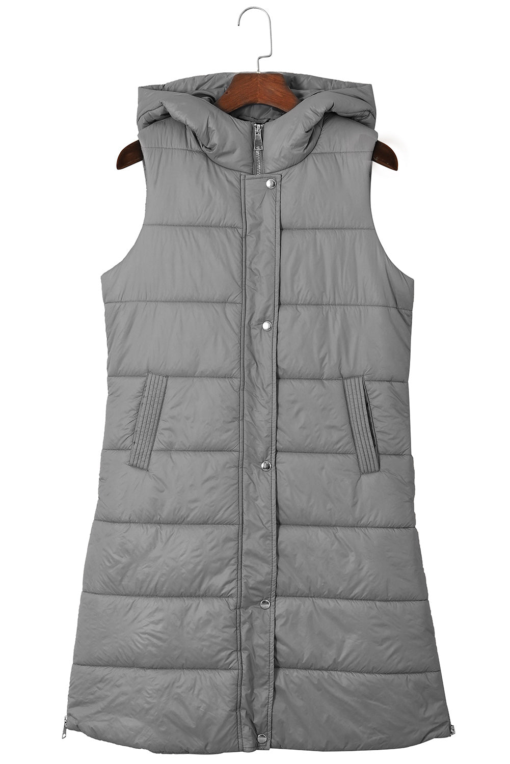 Black Hooded Long Quilted Vest Coat