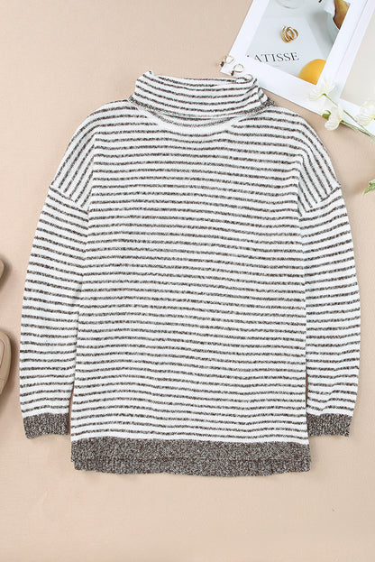 Brown Striped Turtleneck Loose Sweater