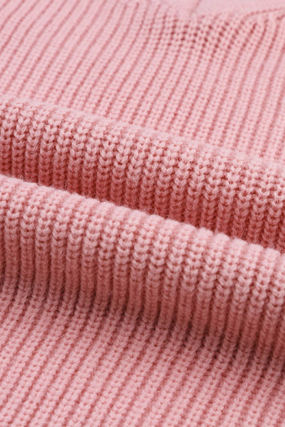 Pink V Neck Drop Shoulder Knitted Sweater