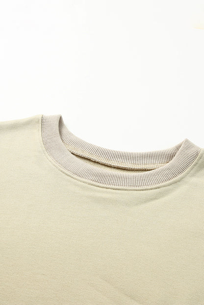 Beige Plain Crew Neck Pullover Sweatshirt