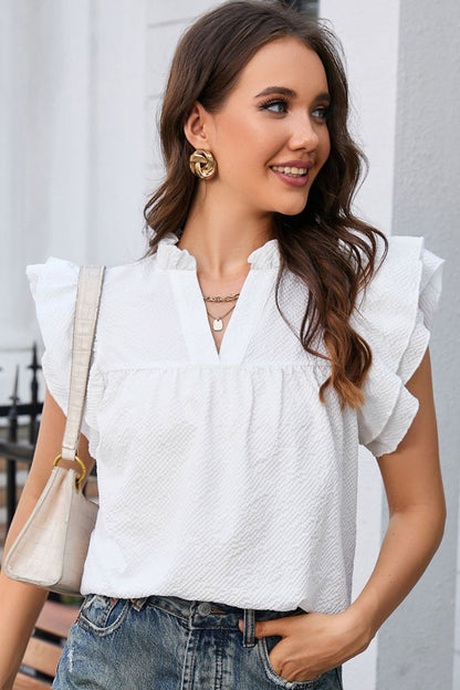 Notched Neck Butterfly Sleeve Blouse