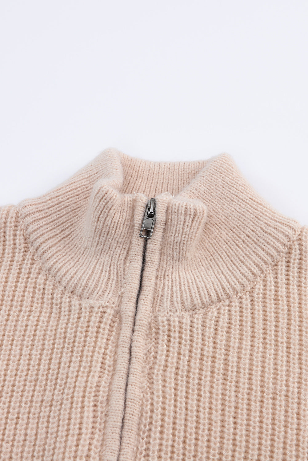 Apricot Striped Color Block Knit Zip Collared Sweater