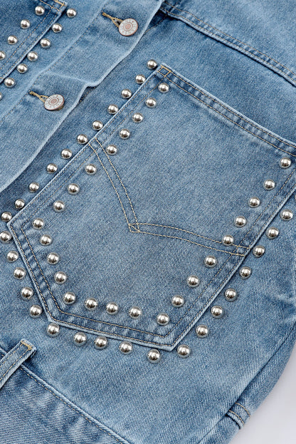 Pink Rivet Studded Pocketed Denim Jacket