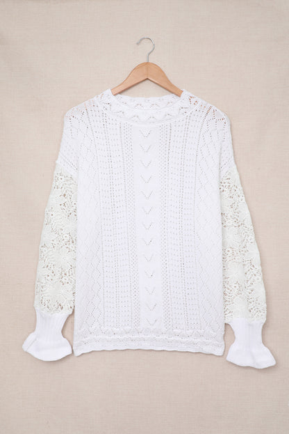 Apricot Crochet Lace Pointelle Knit Sweater