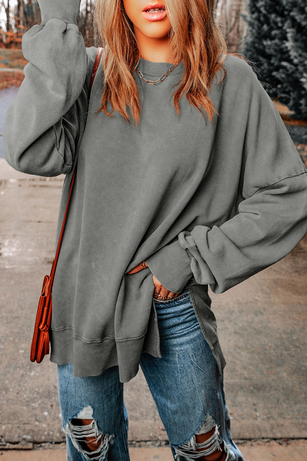 Black Drop Shoulder Ribbed Trim Oversized Sweatshirt