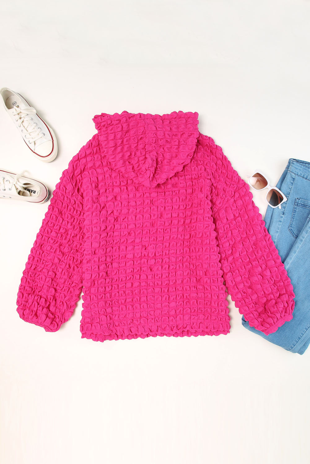 Rose Red Bubble Textured Knit Top