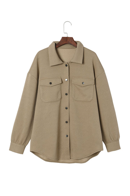 Solid Textured Flap Pocket Buttoned Shacket