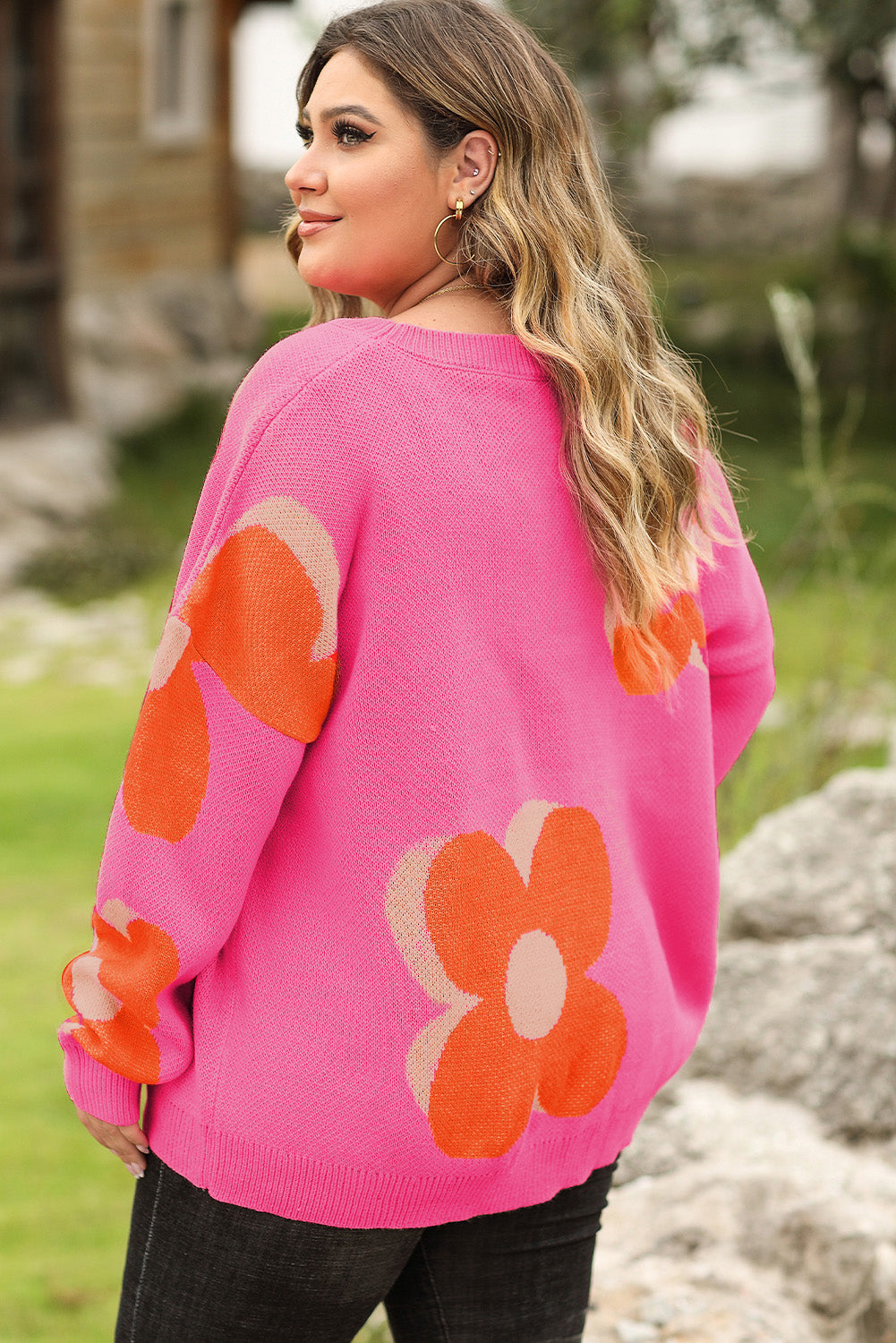 Flower Pattern Slouchy Sweater