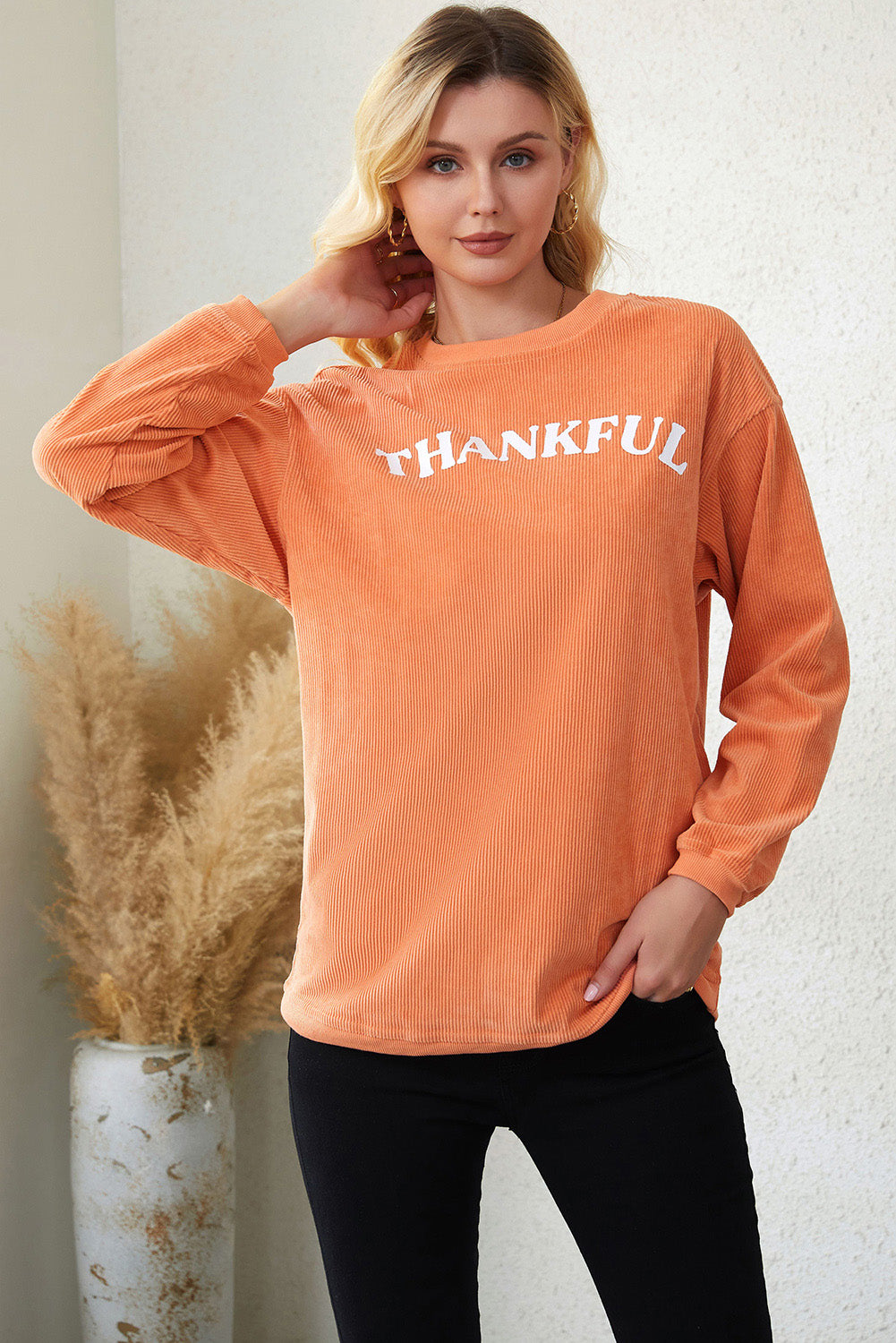 Orange JOLENE Ribbed Corded Oversized Sweatshirt