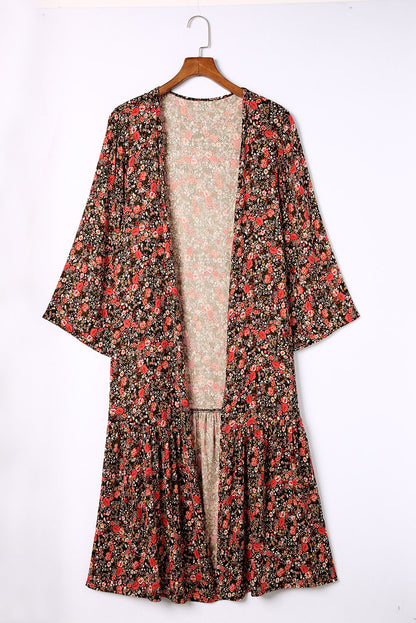 Multicolor Open Front Boho Floral Print Kimono