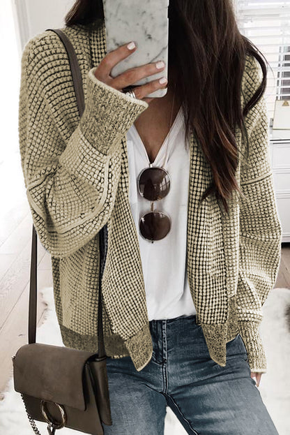 Rose Plaid Knitted Long Open Front Cardigan