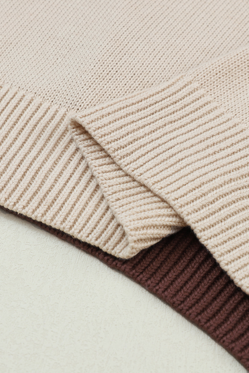 Chicory Coffee Contrast Color Exposed Seam Drop Shoulder Sweater