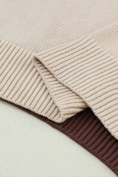 Chicory Coffee Color Block Exposed Seam Loose Fit Sweater