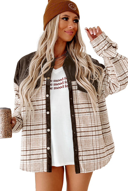 Red Plaid Patchwork Button-up Shift Shirt Jacket