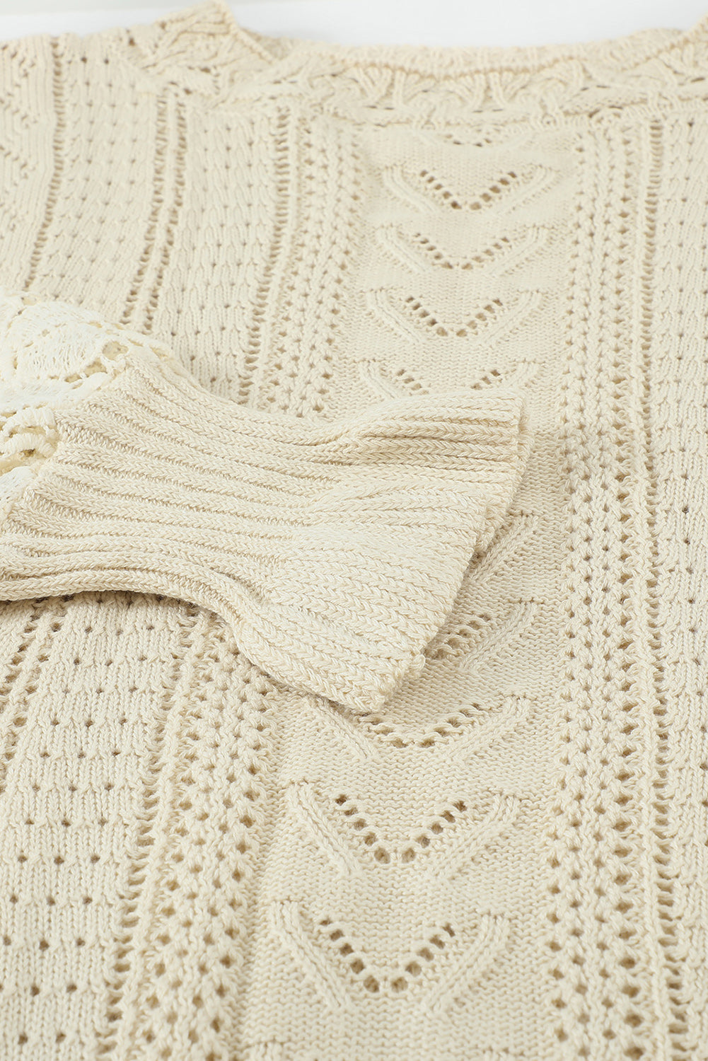 Apricot Crochet Lace Pointelle Knit Sweater