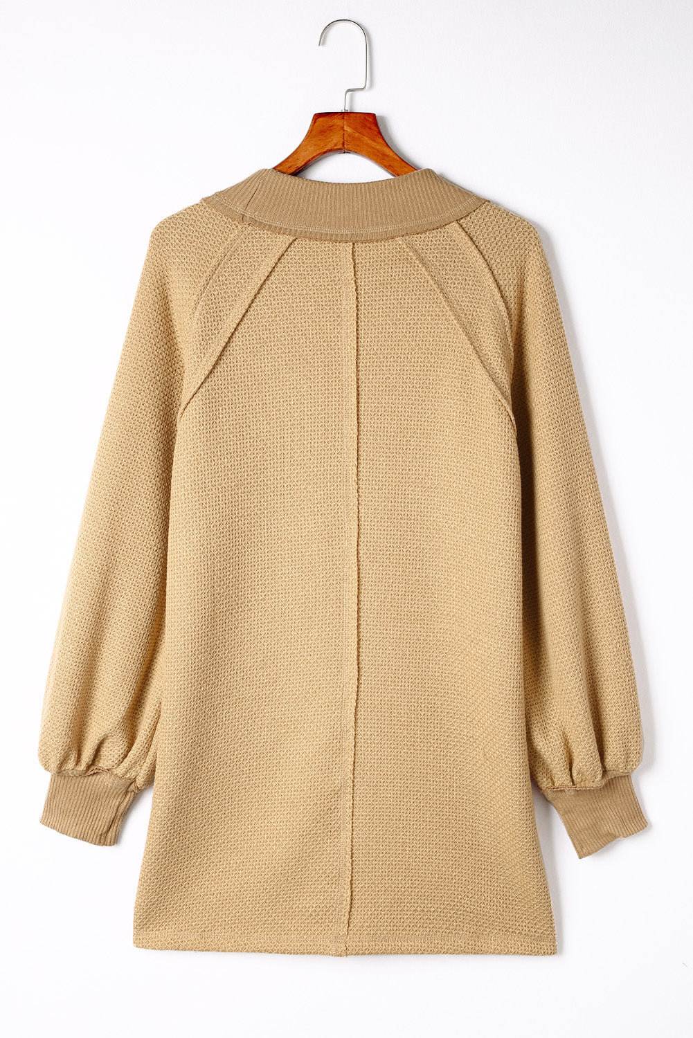 Khaki Waffle Knit Patchwork Oversized Pullover Sweatshirt