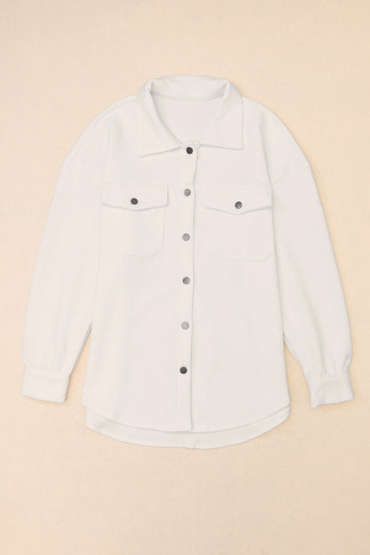 Solid Textured Flap Pocket Buttoned Shacket