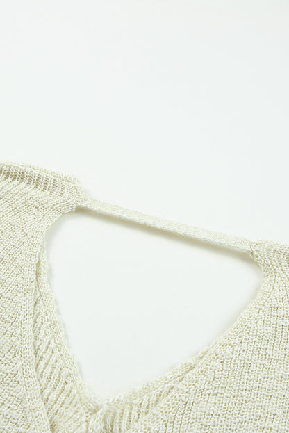 Beige V Neck Wrap Backless Knit Sweater