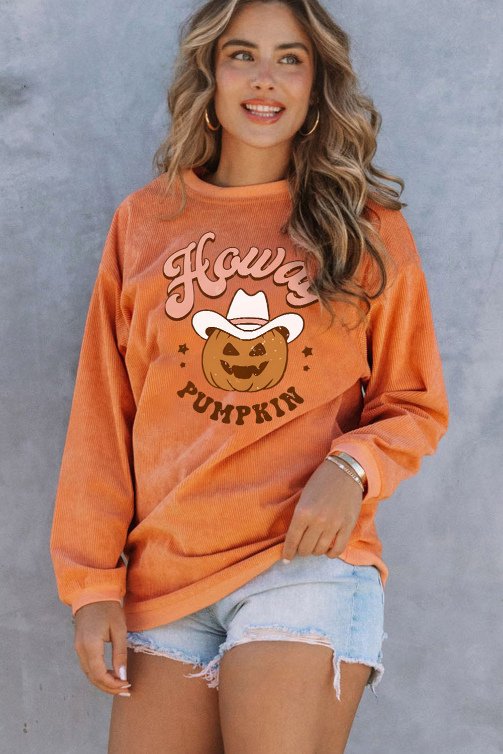 Orange JOLENE Ribbed Corded Oversized Sweatshirt