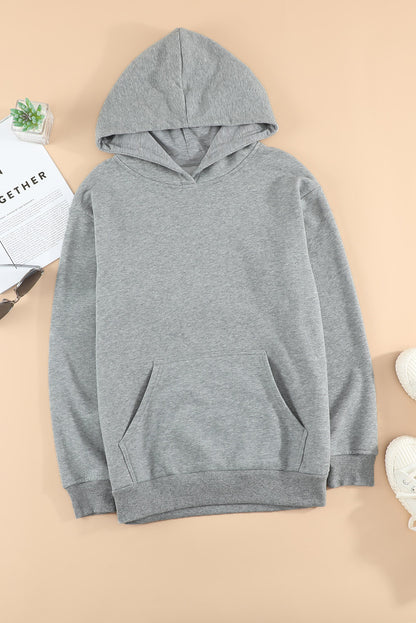 Gray Loose Kangaroo Pocket Hoodie