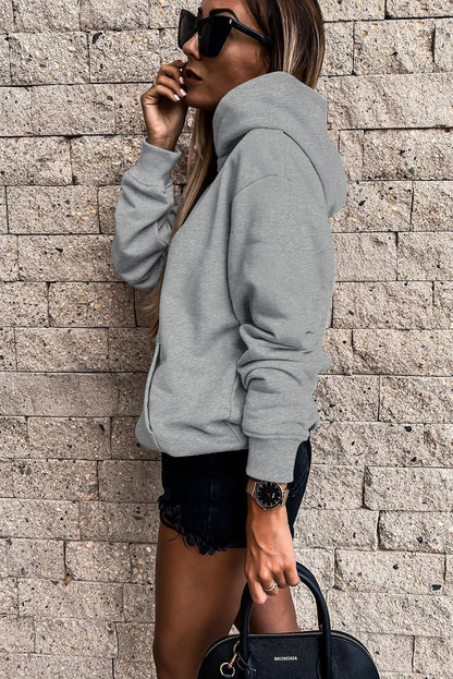 Gray Loose Kangaroo Pocket Hoodie