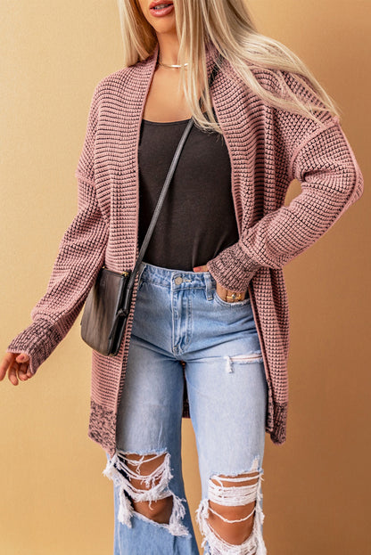 Rose Plaid Knitted Long Open Front Cardigan