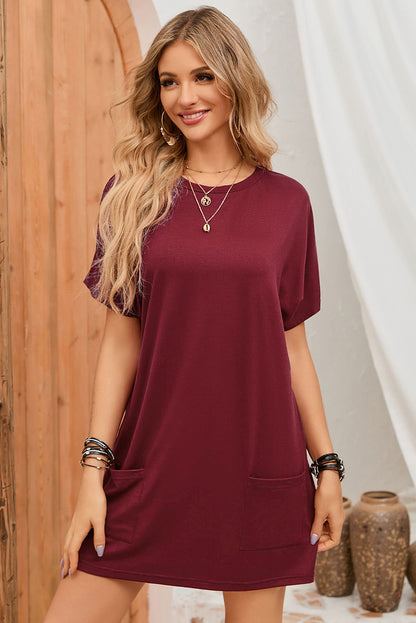 Rose Side Pockets Short Sleeve Tunic Top