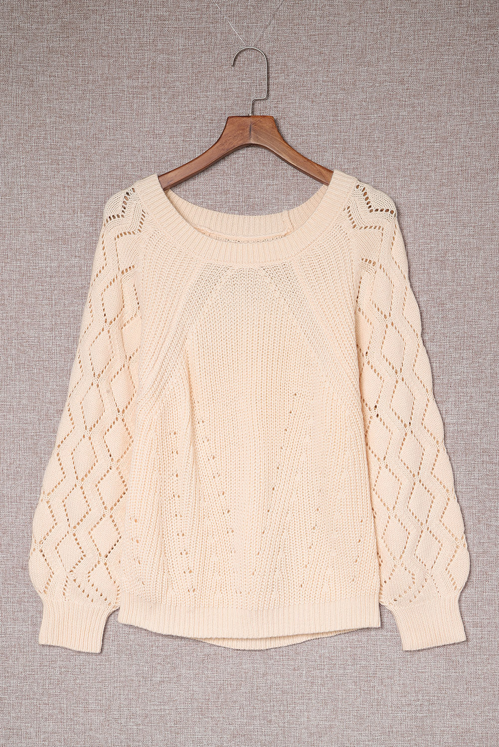 Gray Hollow-out Puffy Sleeve Knit Sweater