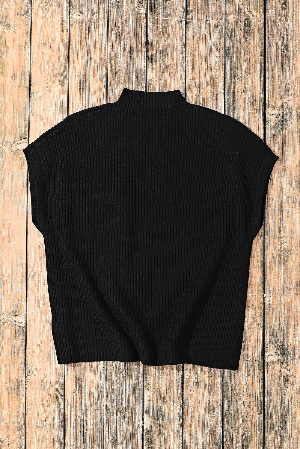 Gold Flame Patch Pocket Ribbed Knit Short Sleeve Sweater