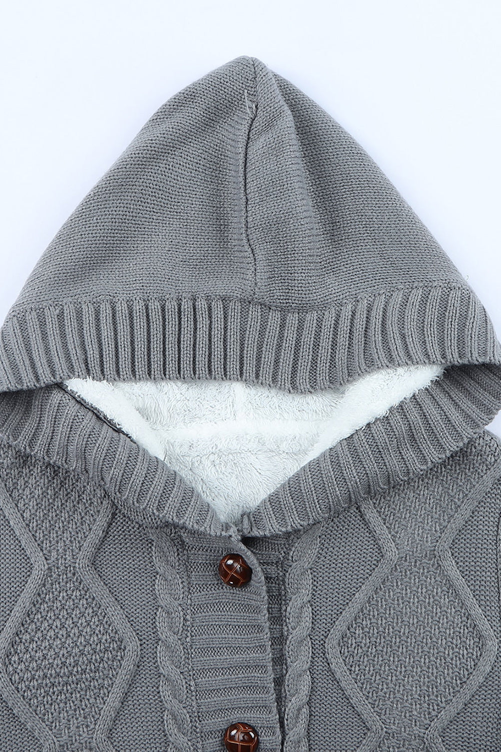 Black Buttoned Hooded Open Front Knitted Sweater