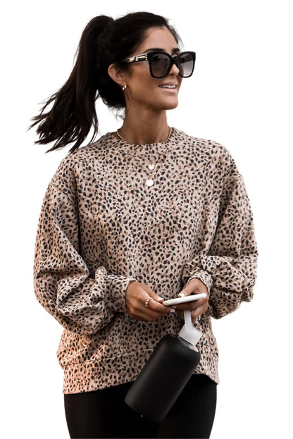 Leopard Boyfriend Crew Neck Leopard Sweatshirt