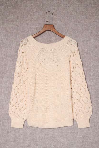 Gray Hollow-out Puffy Sleeve Knit Sweater