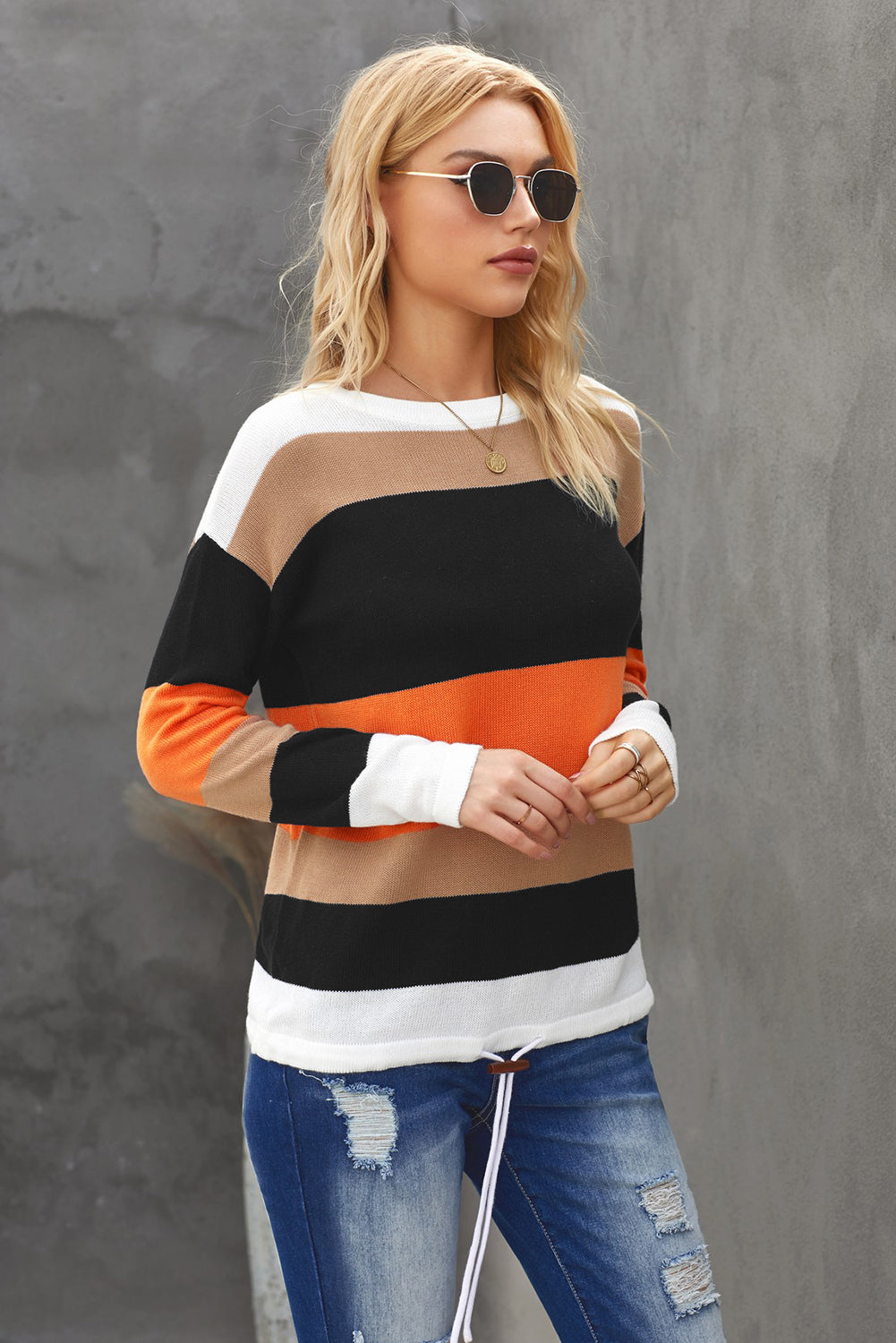 Orange Colorblock Knit Sweater