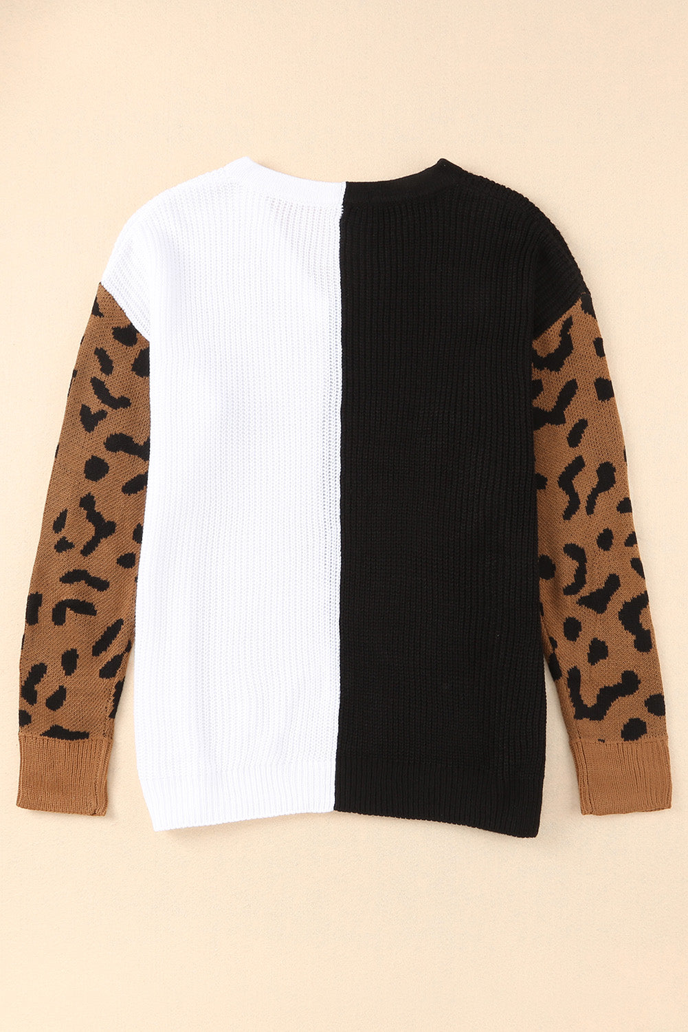 Leopard Print Contrast Color V Neck Sweater