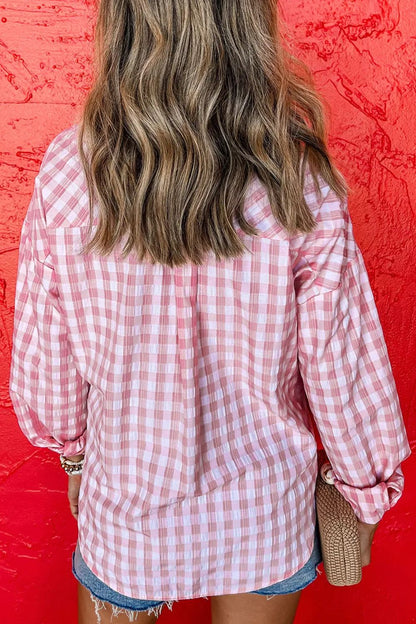 Pocketed Plaid Collared Neck Long Sleeve Shirt