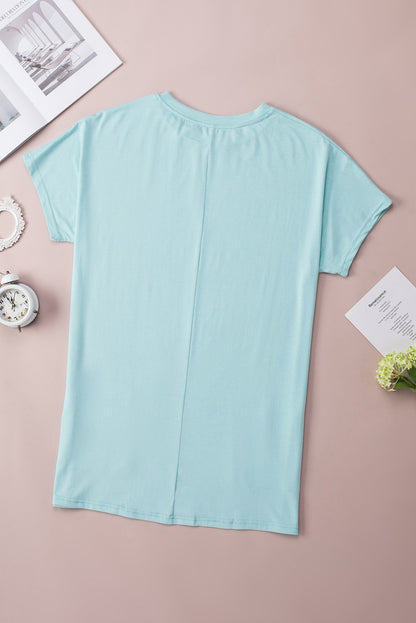 Rose Side Pockets Short Sleeve Tunic Top