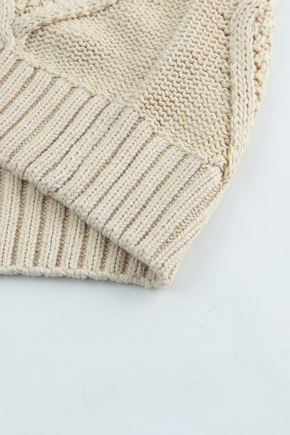 Apricot Cable Knit Fringe Trim Sweater