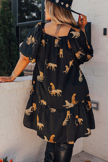 Mustard Cheetah Print Button-Up Split Shirt Dress