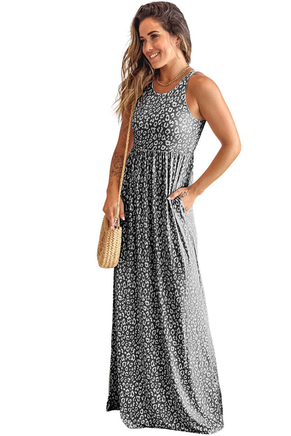 Leopard Animal Print Long Sleeve Empire Waist Maxi Dress